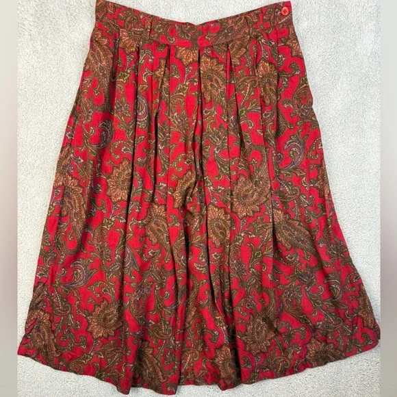 Women’s vintage pleated skirt red paisley print size 16 with pockets - Picture 1 of 9